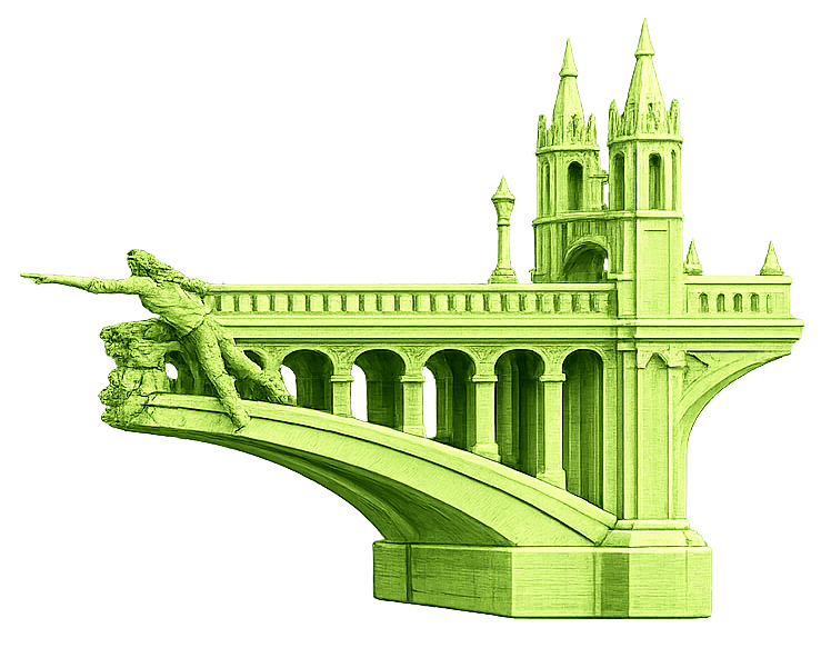 Right half of a broken bridge reaching toward the left