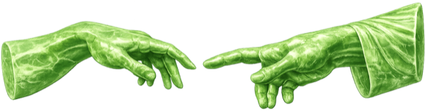 Two hands reaching toward each other representing human-AI collaboration