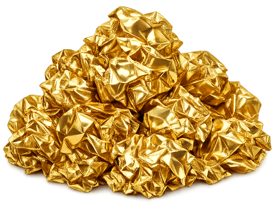 A pile of crumpled gold foil balls — discarded ideas that turned out to be valuable